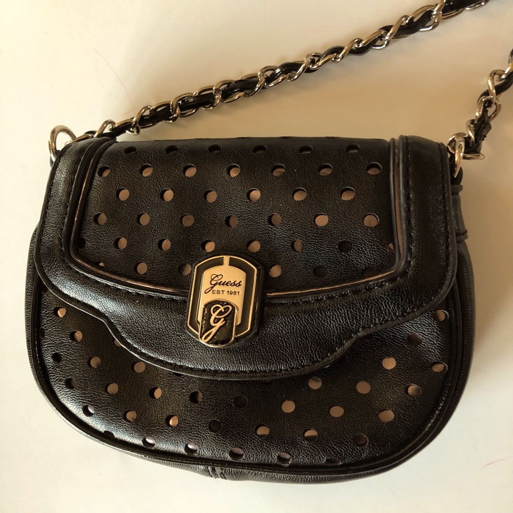 Guess Black Crossbody Bag, Silver Chain, GUC
